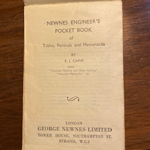 Newnes Engineer's Pocket Reference Book - Tabellenformule en memoranda - FJ Camm - 1958 - Technische kaarten
