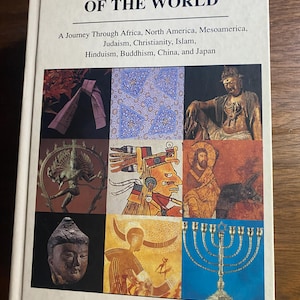 Pode incluir: Um livro intitulado "Religious Traditions of the World". A capa apresenta uma colagem de imagens que representam várias tradições religiosas, incluindo o judaísmo, o cristianismo, o islamismo, o hinduísmo e o budismo. Editado por H. Byron Earhart.