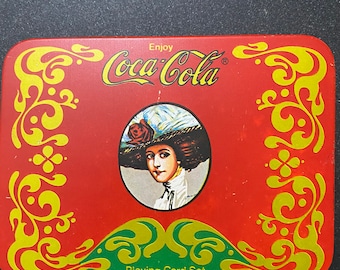 Coke / Coca Cola  2 Deck Playing Cards in Tin Case with Score Pad - Memorabilia - Souvenir - 1 each Red / Green Deck