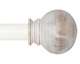 Deco Window Curtain Rod 25mm Extendable 18–44 Inch | Wood Ball Finials Ivory Matt