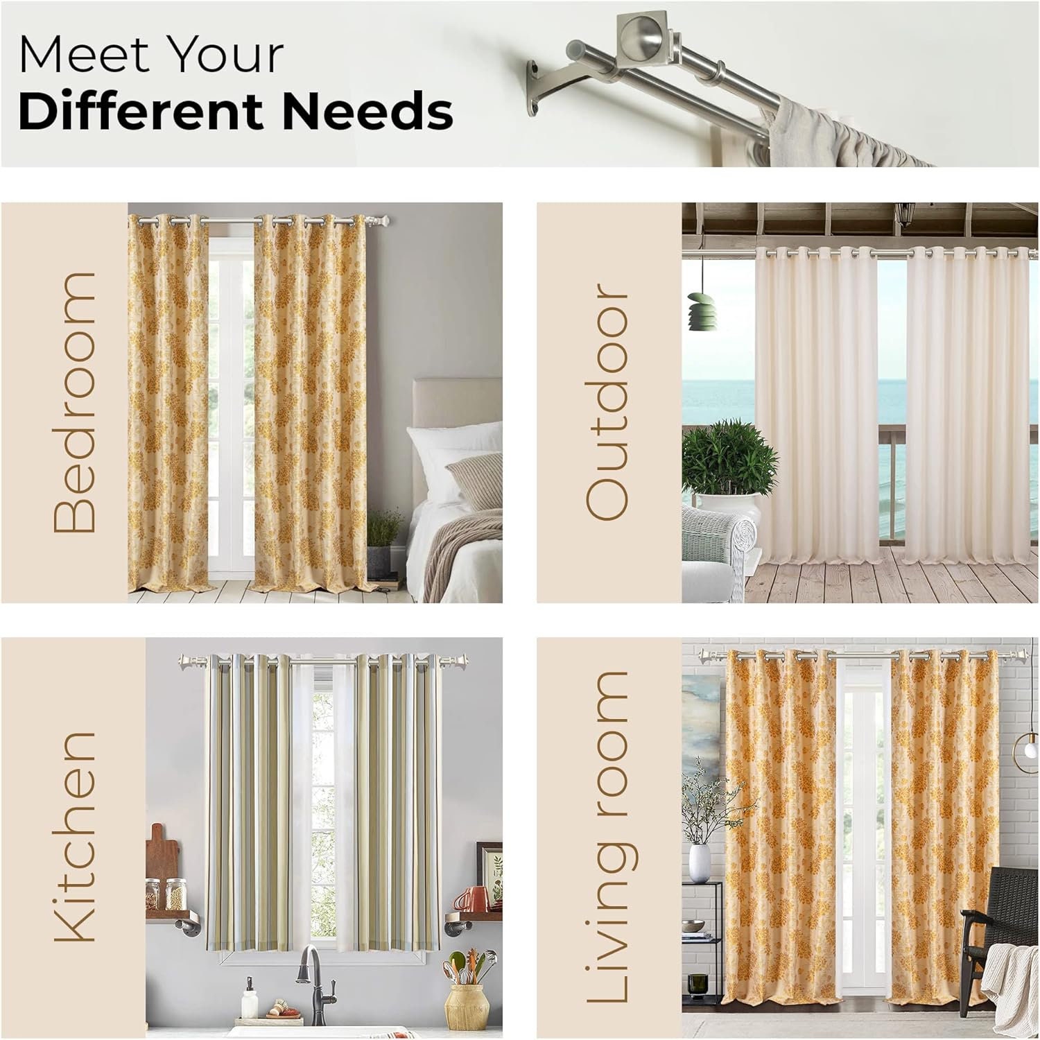 Curtain Rod Bracket, 6pcs Double Curtain Rod Holder, Double Rod Brackets  Hooks For Living Room Bedroom Curtain Rods (gold)