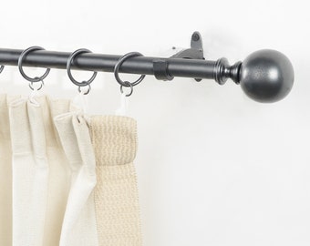 Adjustable Charcoal Curtain/Drapery Rod for Windows and Doors with Ball Finials and  Brackets Set (3/4 Inch )-Deco Window