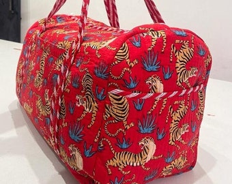 Handmade cotton quilted large travel duffle bag block print luggage bag bohemian makeup bag for girls shopping bag weekend bag storage bag