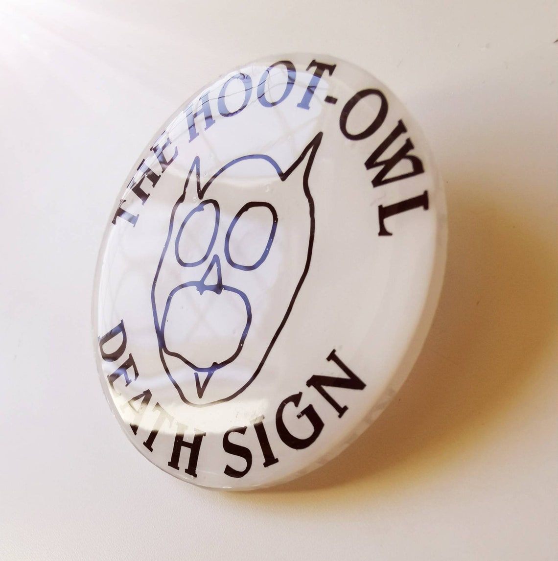 The Hootowl Death Sign 4cm Resin Coated Badge. Greg Davies Etsy