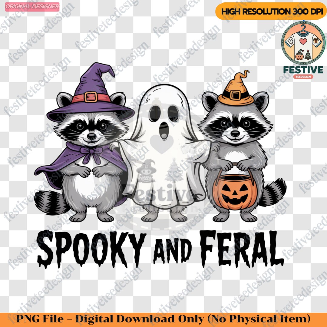 Spooky Raccoon Halloween PNG: Witch, Ghost, Pumpkin (digital Download ...