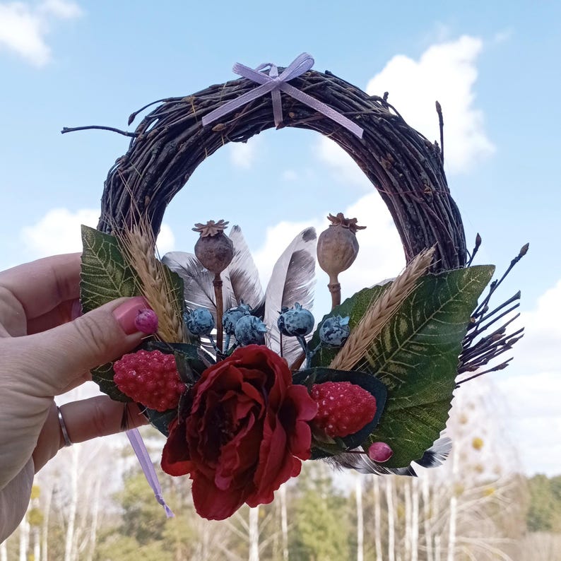 Litha Wreath Witch Room Decor with Pentacle Wiccan Gifts for Witch Room Gifts Door Wreath Dia 4,5 Inch,witchy decor Easter Wreath mabon