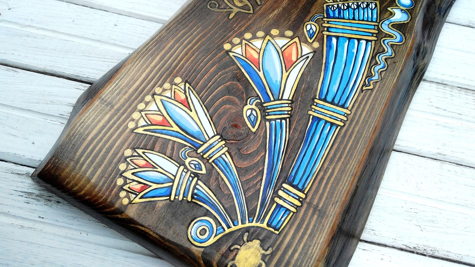 Original Peinture bleu lotus ornement égyptien peinture Etsy