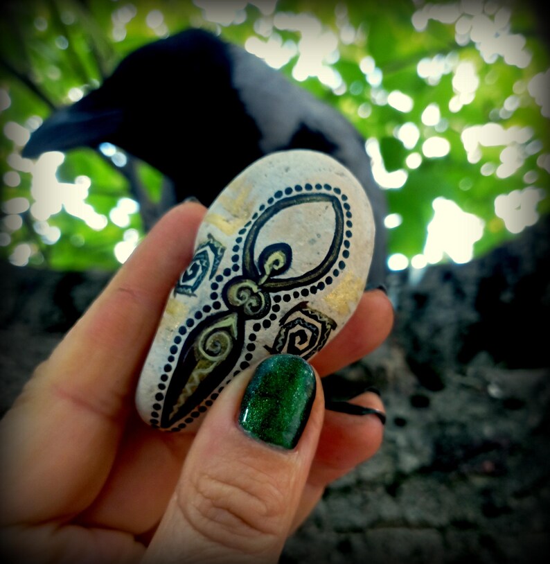 Sea Stone With Hand Painted Spiral Goddess Symbol, Witch Altar Decor to