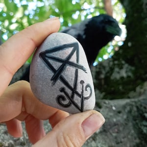 Symbol of Lucifer, sea stone with painted Sigil of Lucifer, sigil of Lucifer is a strong protective seal, symbol that unlocks all locks.