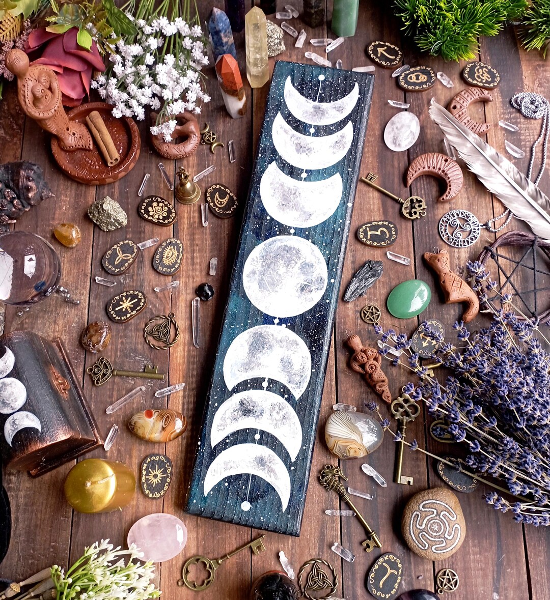 Hanging Moon Phase Decor, Hand Painted for Pagan Wiccan Altar ...
