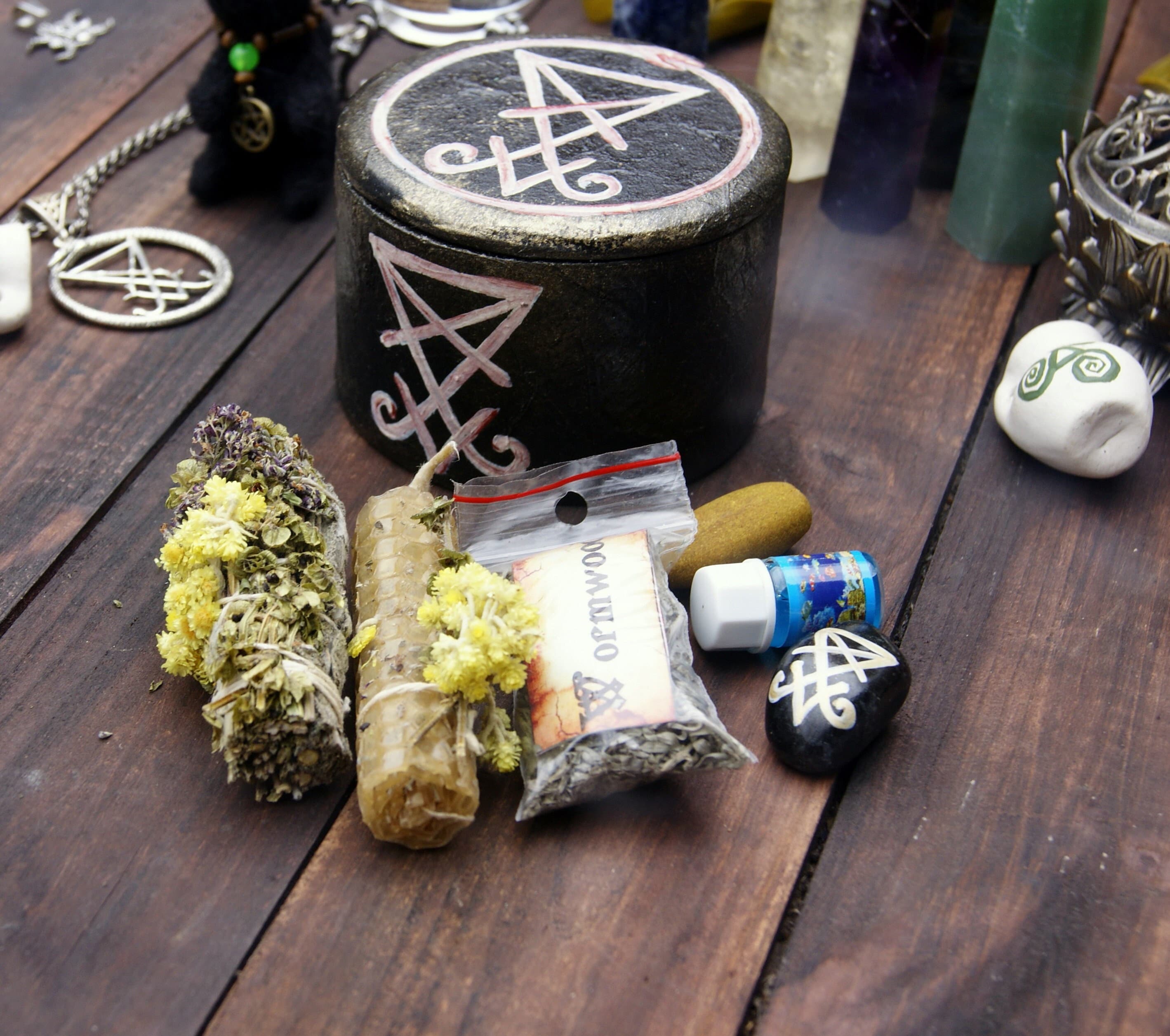 Lucifer blessing set, energy cleansing of the home, herbal smoke, witch altar, gift of protective herbs, feeling of connection with Lucifer