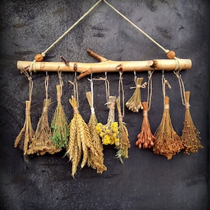 rustic birch branch herb drying rack, made from birch branches, handmade storage hooks,23  inches