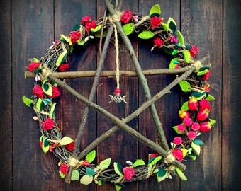 Pentacle of Protection, Door Wreath, Witch Wreath, Decor Wiccan,diameter 30 centimeters ,front door wreath,enchanted forest decorations