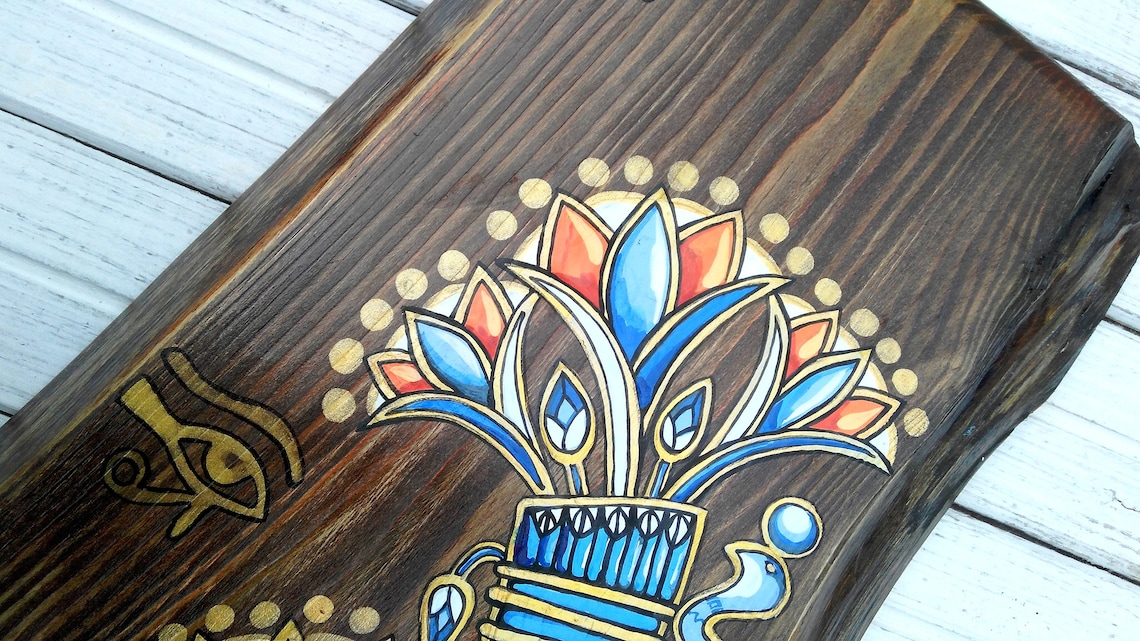 Original Peinture bleu lotus ornement égyptien peinture Etsy