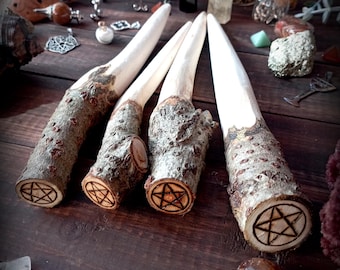 set of 4 aspen stakes with protective pentacle, amulet against energy vampires,aspen sticks,protective  against negative energy length 20 cm