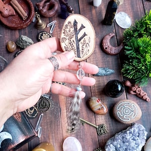 Hanging ornaments, runic symbols, handmade altar decor, pyrography,wonderful gift for witch. Runic protective magic.Decor Green Witch