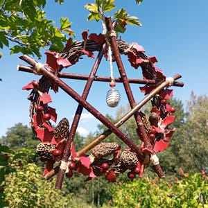 Pentacle de protection, couronne de sorcière avec champignons et mousse, cadeaux wicca pour la chambre de la sorcière, diamètre 30 centimètres, déco sorcière