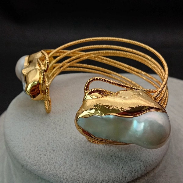 Keshi Pearl Amazonite Statement Bangle Bracelet