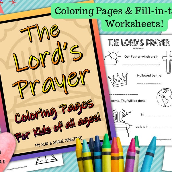 LORD'S PRAYER Coloring Pages, Our Father Worksheet Youth, Prayer Craft Booklet Kids, Christian Sunday School Lessons, Pdf Printable Ministry