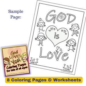 God LOVES You Craft for Kids, Bible Class Activity, John 3:16 Coloring Sheets, Children&#39;s Church 3-12 Year Kids, Love Bible Verses Bundle
