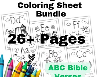 CHRISTIAN ABC'S Homeschool, 26+ Bible Verse Coloring Pages, Elementary Christian Education, PreK Kids Printables, Alphabet Bundle 26+ Pages