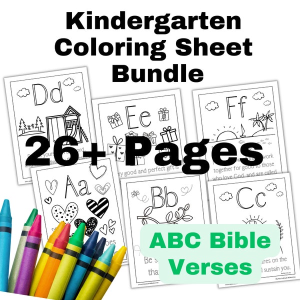 CHRISTIAN ABC'S Homeschool, 26+ Bible Verse Coloring Pages, Elementary Christian Education, PreK Kids Printables, Alphabet Bundle 26+ Pages