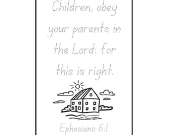 Obey Your Parents in the Lord, Ephesians 6:1, KJV Scripture Activity Worksheet (Instant Download)
