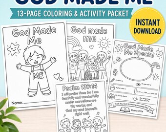 God Made Me: Color and Trace Christian Printable (13 Page Activity Packet)