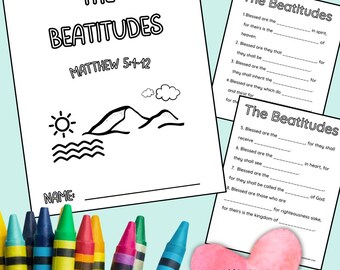 Páginas para colorear del SERMÓN DE LA MONTAÑA: Actividad bíblica de aprendizaje para niños (Descarga digital)