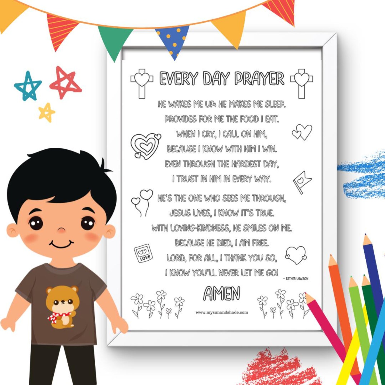 Every Day Prayer for Kids to Color, Craft Activity Paper Prayer, Kids ...