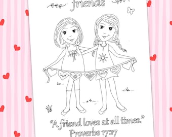 Proverbs 17:17 "A Friend Loves At All Times" Bible Coloring Page Activity (Digital Download)