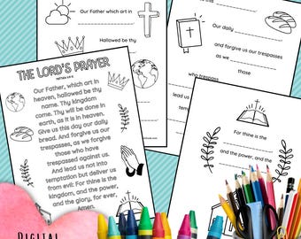 The Lord's Prayer Coloring Pages: Printable Bible Lesson for Kids (Digital Download)