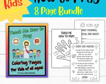 Teach Kids How to Pray, Easy Fun Worksheets on Prayer, Bible Lesson Craft Activity, Kids Pray to God, Prayer Bundle Kids, Pray Coloring Page