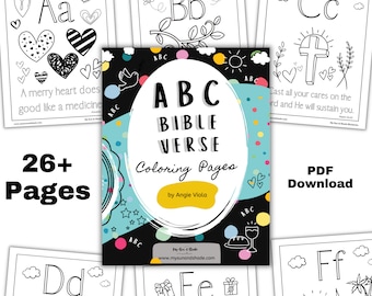 ABC BIBLE Book Verses, Alphabet Craft Activity, 28 Bible Verse Coloring Pages, Preschool Bible, Elementary ABC Sheets, 28 Page Bundle Kids