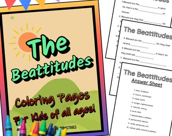 The BEATTITUDES Coloring Pages, Sermon on the Mount Children, Bible Lesson Craft Activity, Blessed Are the Poor in Spirit, Youth Bible Pages