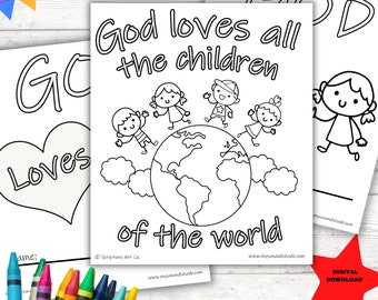 GOD LOVES You Booklet, Pre-K Coloring Pages, God Loves All the Children of the World, John 3:16 Coloring Sheet, Elementary Kids Bible Study,