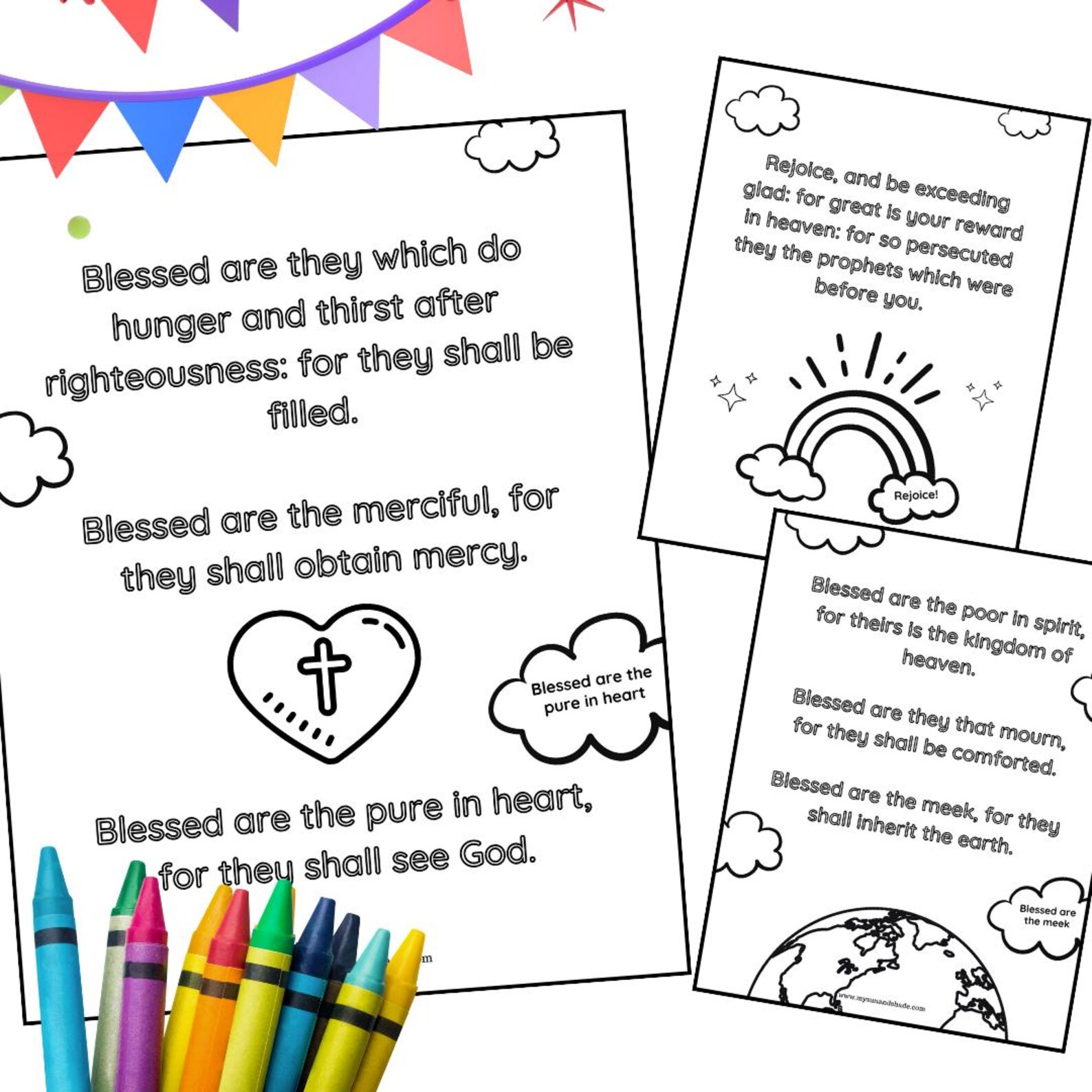 Beatitudes Coloring Pages: Bible Worksheets for Kids (digital Download ...