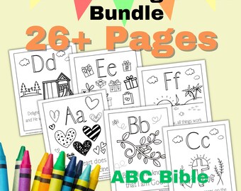 ALPHABET Coloring Sheet Printables, Fun Bible Memory Verse Pages, Pre-K Elementary Phonics, ABC Bible Craft Activity, Kindergarten Kids