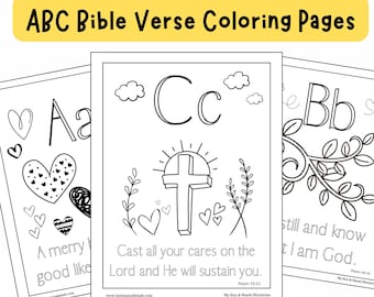May include: Black and white colouring page featuring the letter C, a cross, and the Bible verse "Cast all your cares on the Lord and He will sustain you. Psalm 55:22".