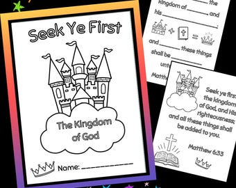 Matthew 6:33 Bible Lesson, Coloring Page Activity for Sunday School (PDF Printable)