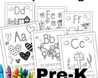 Pre-K Alphabet Bible Verse Pages, Preschool ABC Printables, Bible Book Pre-K, ABC Coloring Pages for Preschool Kids, PreK ABC Verse Activity