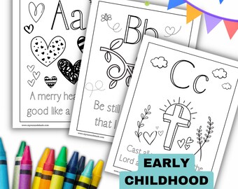 ABC Bible Verse Coloring Pages: Christian Homeschool Education (Digital Download)