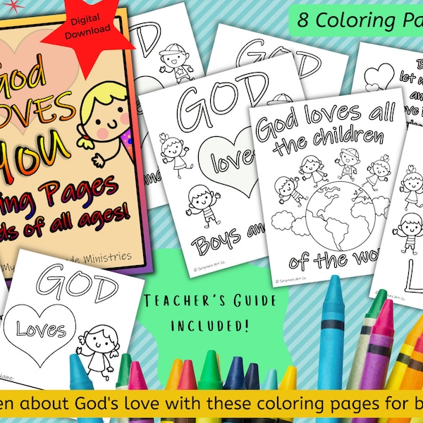 God LOVES You Craft for Kids, Bible Class Activity, John 3:16 Coloring Sheets, Children's Church 3-12 Year Kids, Love Bible Verses Bundle