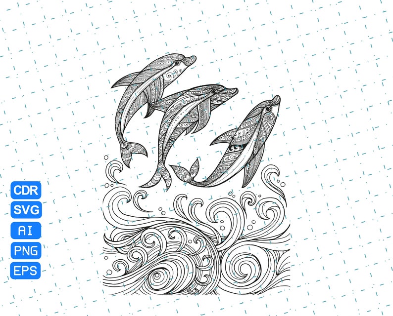 Download Dolphin Mandala Zentangle SVG PNG pdf Vector | Etsy