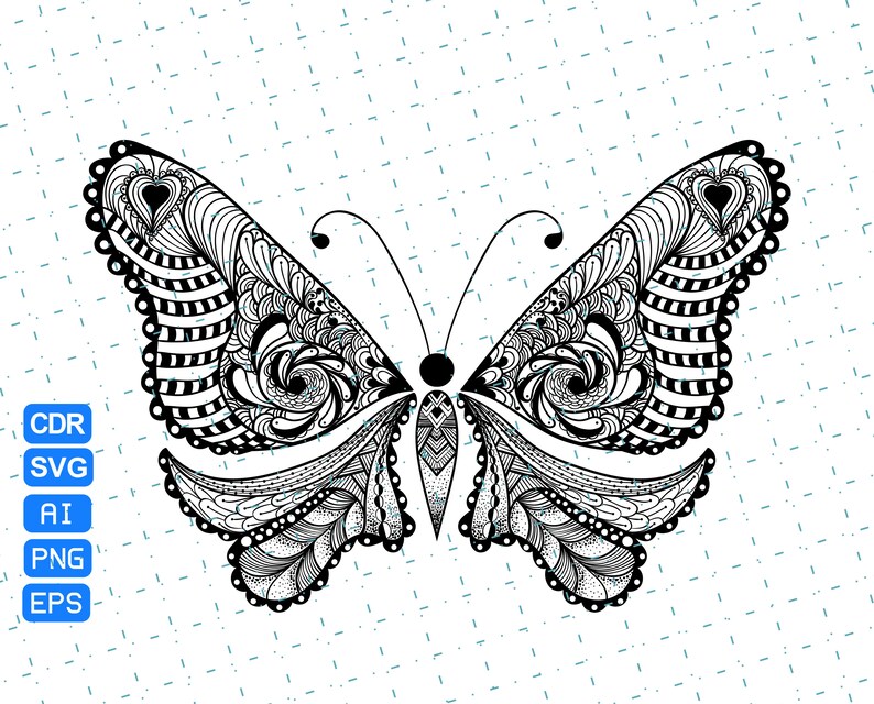 Butterfly Mandala Zentangle SVG PNG JPG Cricut Silhoutte | Etsy