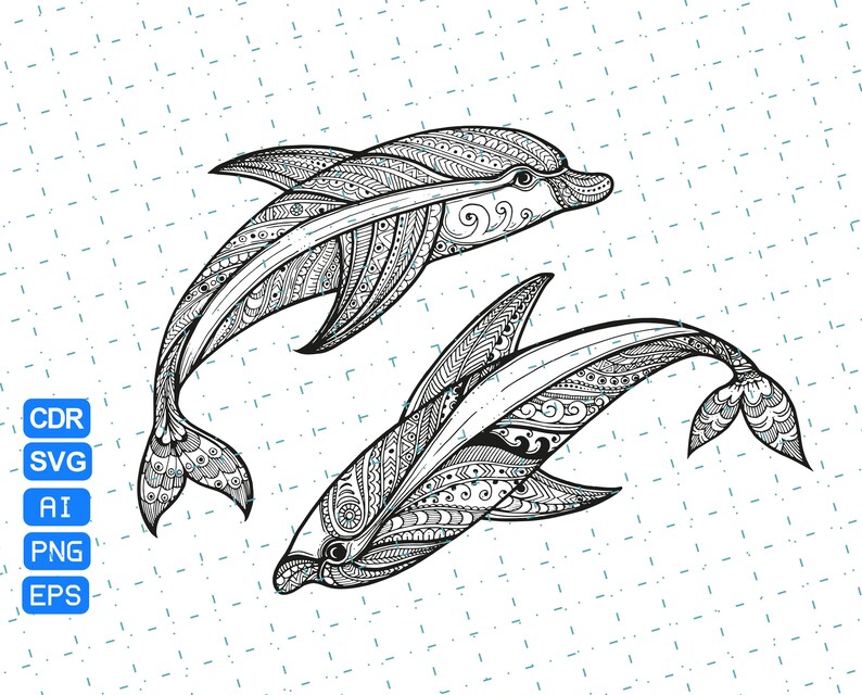 Download Dolphin Mandala Zentangle SVG PNG JPG Vector | Etsy