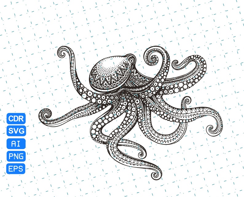 Download Octopus Mandala Zentangle SVG PNG JPG Pdf Vector | Etsy
