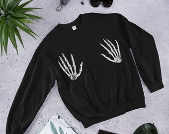 Skeleton Hands Bra Halloween Fall Sweatshirt, Crewneck Sweatshirt