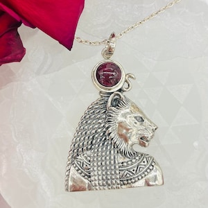 925 Silver Sekhmet Pendant *goddess/ red garnet/ egypt/ Goddess/ God/ Glastonbury/ Meditation/ Spiritual/ Handmade/ Jewellery*