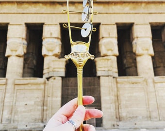 Hathor Sistrum *rattle/ Egypt/ goddess/ ancient/ magic/ meditation/ chakra/ healing/ festival/ music/ ritual/ alter/ Bastet/ Brass*